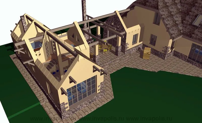 конструкции системы балок крыши и колонн пристройки к дому