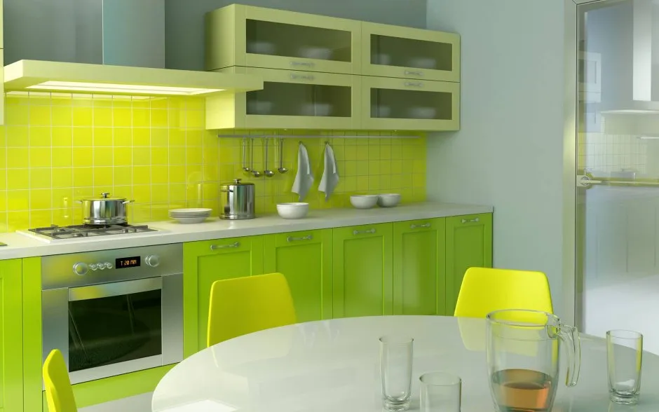 Красивые кухни с зелеными стенами