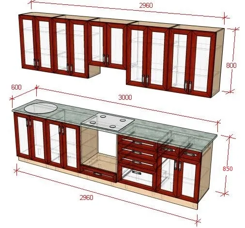  кухонных столов-тумб и навесных шкафов