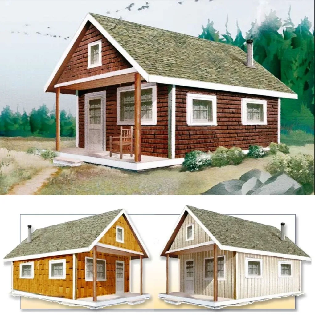 Общие виды каркасного дома с различными облицовками фасадов