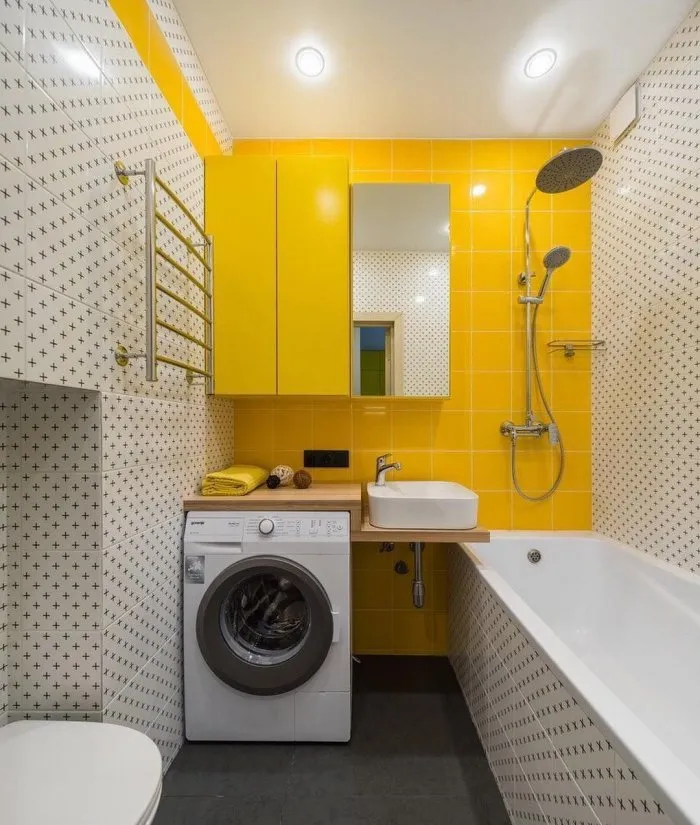 Интерьер ванной комнаты в хрущевке со стиральной машиной