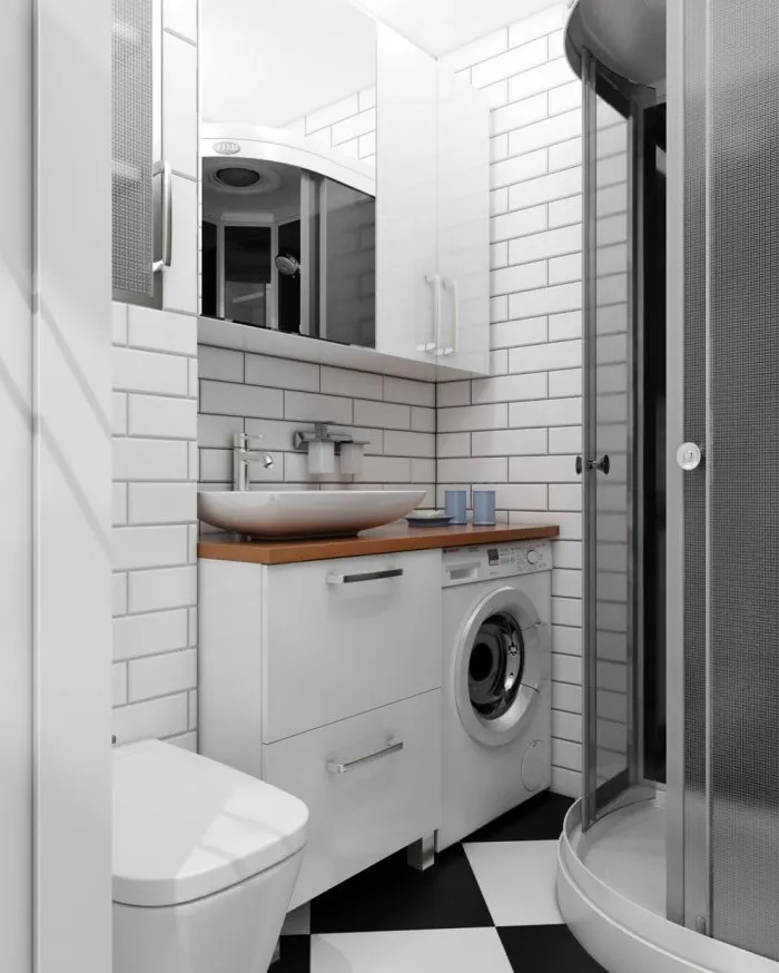 Маленькая ванная комната со стиральной машиной