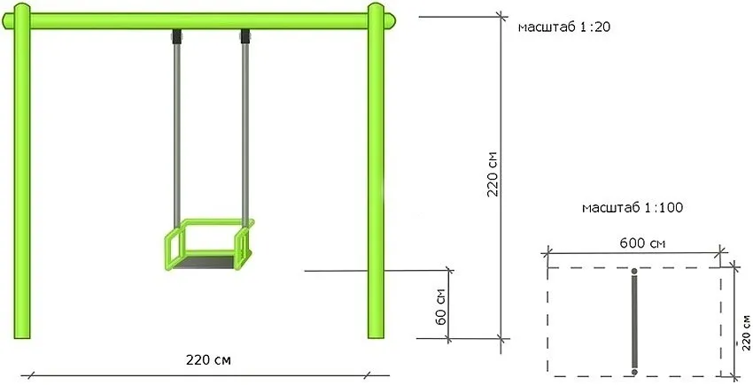 Размеры для изготовления металлических детских качелей