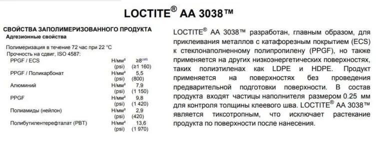Описание Loctite AA 3038