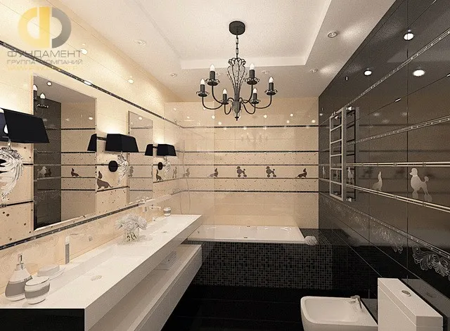 Отделка ванной комнаты плиткой: фото. Дизайн санузла в стиле арт-деко