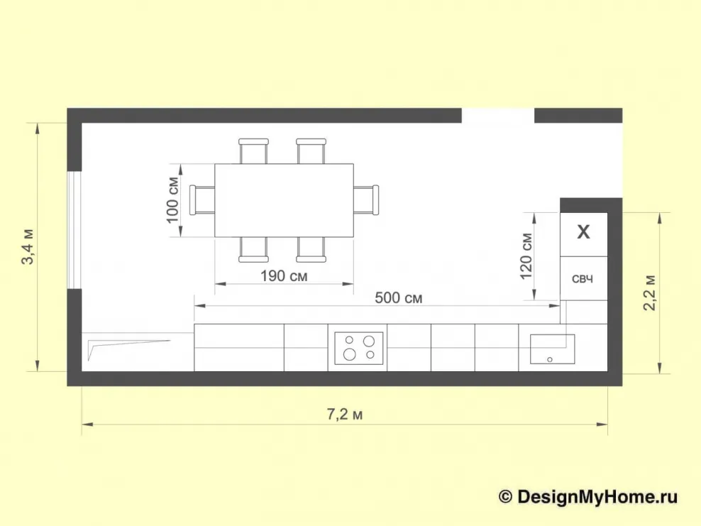 План кухни с размерами