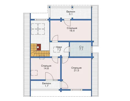 Планировка мансардного этажа :: Проект деревянного дома 11-54