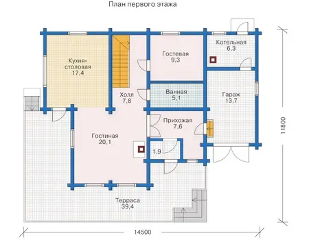 Планировка первого этажа :: Проект деревянного дома 11-06