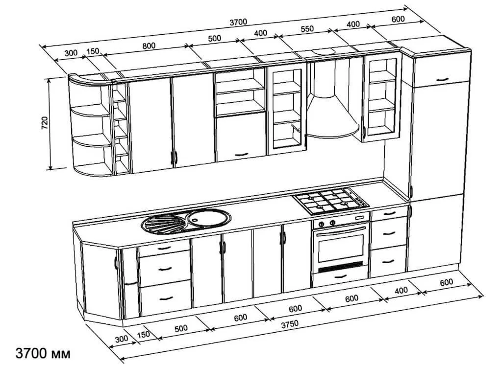 схема стандартного кухонного гарнитура