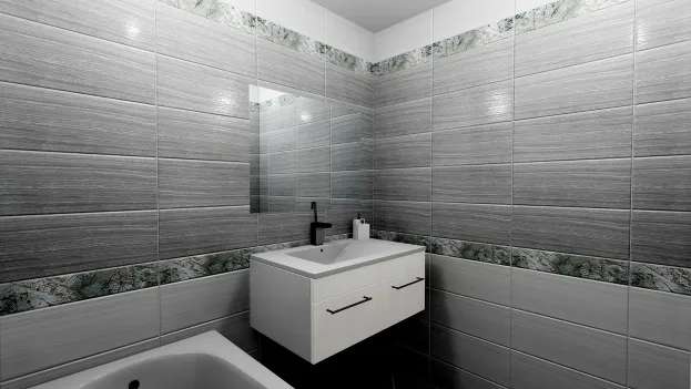 Облицовка ванной комнаты крупноформатной плиткой прямоугольной формы