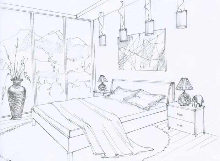 Дизайн будущей спальни, нарисованный своими руками на бумаге