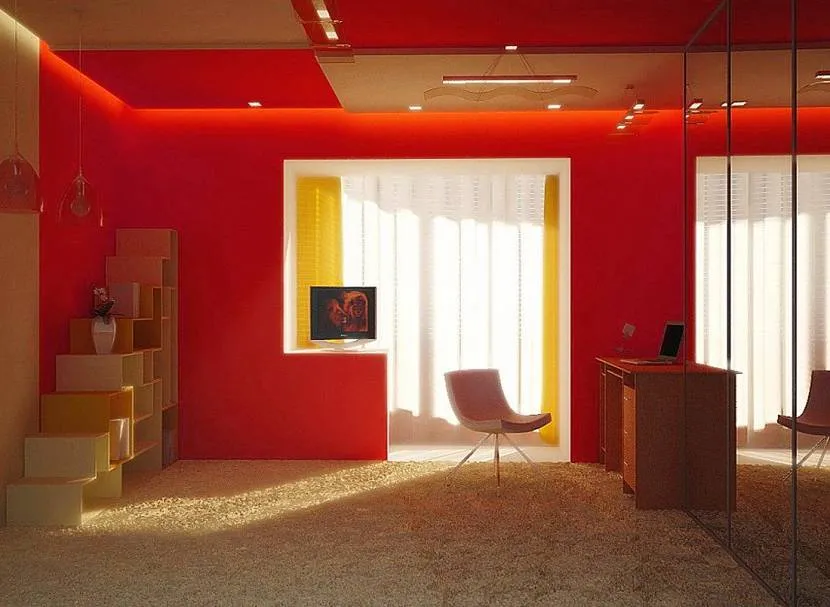 Яркий дизайн комнаты с балконом