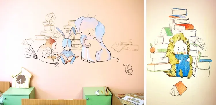 Рисунки в детской комнате на стене