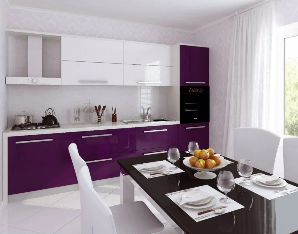 Кухня в фиолетово белых тонах