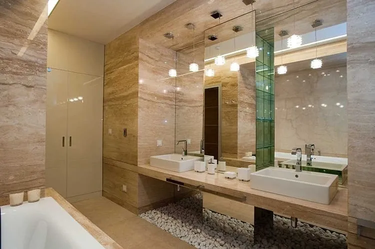В больших ванных комнатах можно реализовать практически любые идеи