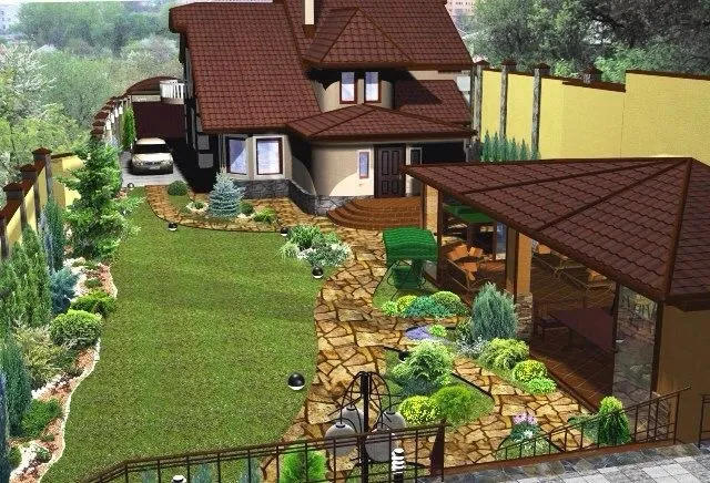 красивый ландшафтный дизайн загородного дома