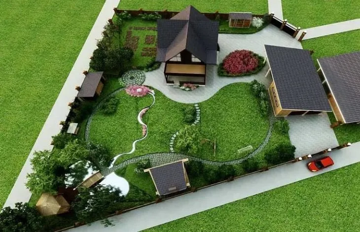 ландшафтный дизайн загородного дома 6 соток 