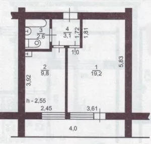 Схема Ленинградской 1-комнатной квартиры