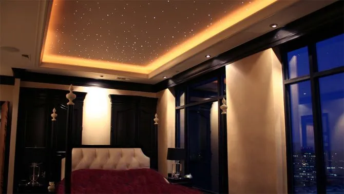 Натяжные потолки с подсветкой в спальне