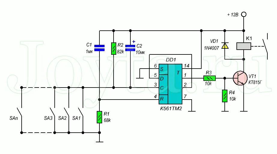 Схема подключения двойного электронного проходного выключателя №3